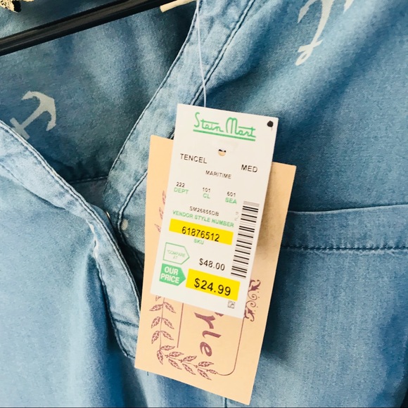 Life Style Nautical Long Sleeve Chambray Shirt - Picture 7 of 8